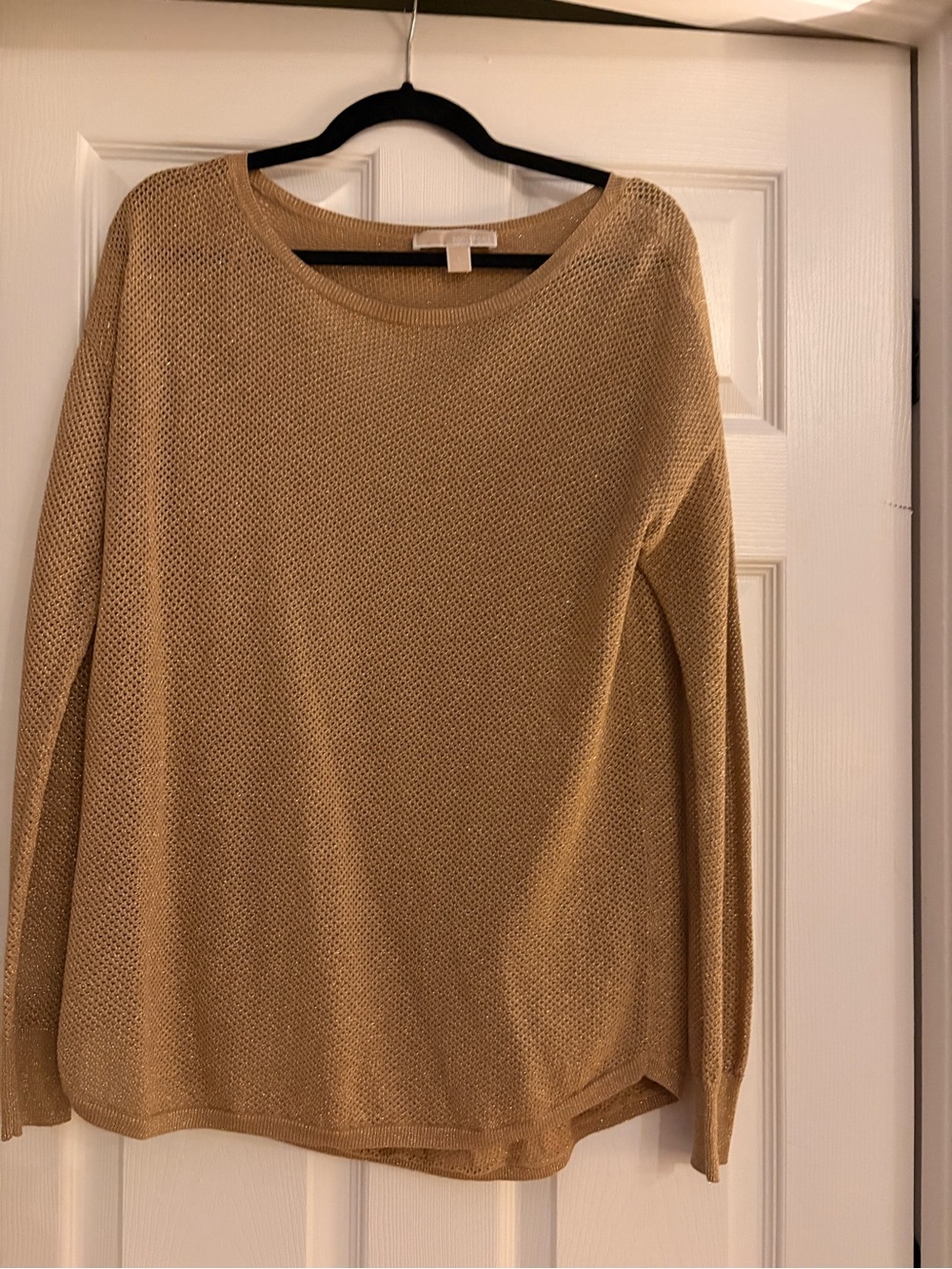 Michael Kors Open-Knit Crewneck Sweater in Camel Tan